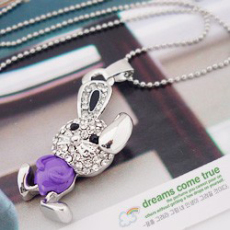 韩版时尚满钻可爱紫色跳跳兔项链 银底紫色