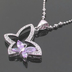 韩版时尚满钻镂空紫色小蝴蝶项链