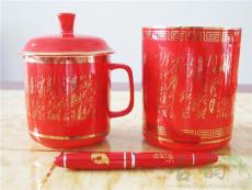 中国红瓷将军杯+笔筒+中国红真陶瓷笔