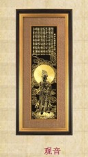 大户人家祠堂观音挂画 铜板雕刻手工镀24K金画