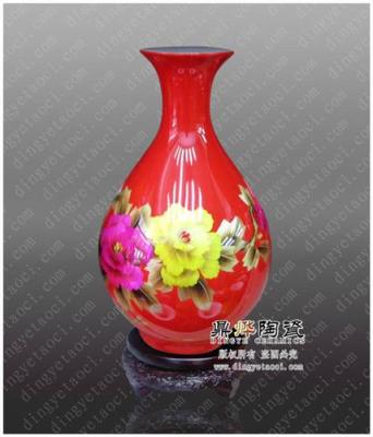 麦秆画陶瓷花瓶 中国红工艺品 景德镇工艺品批发